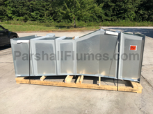Load image into Gallery viewer, 24-inch galvanized steel parshall flume - palleted for shipping - side view
